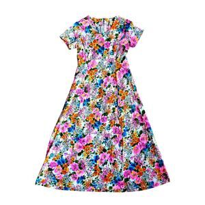 Vintage 70's Florescent Floral Maxi Dress Sz M